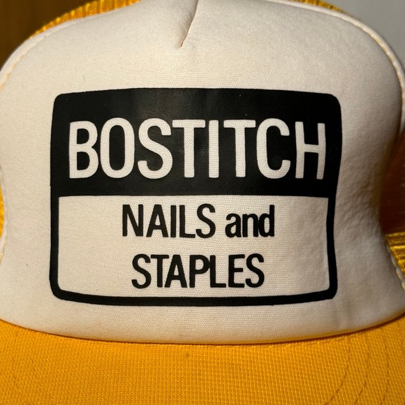 Vintage Bostitch Nails‎ and Staples Trucker Hat Mesh Snapback Yellow - Picture 2 of 7